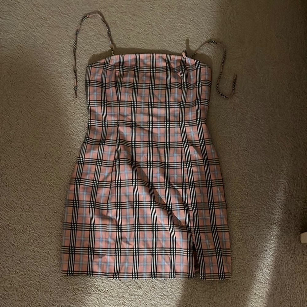 Y2K pink plaid mini dress